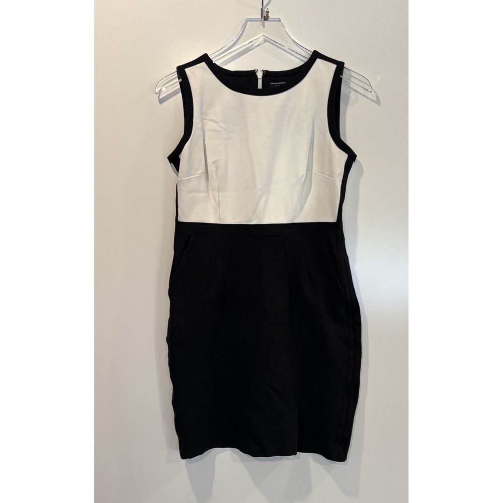 Lands End Womens 6P Petite Sheath Dress Black White Colorblock‎ Ponte Sleeveless
